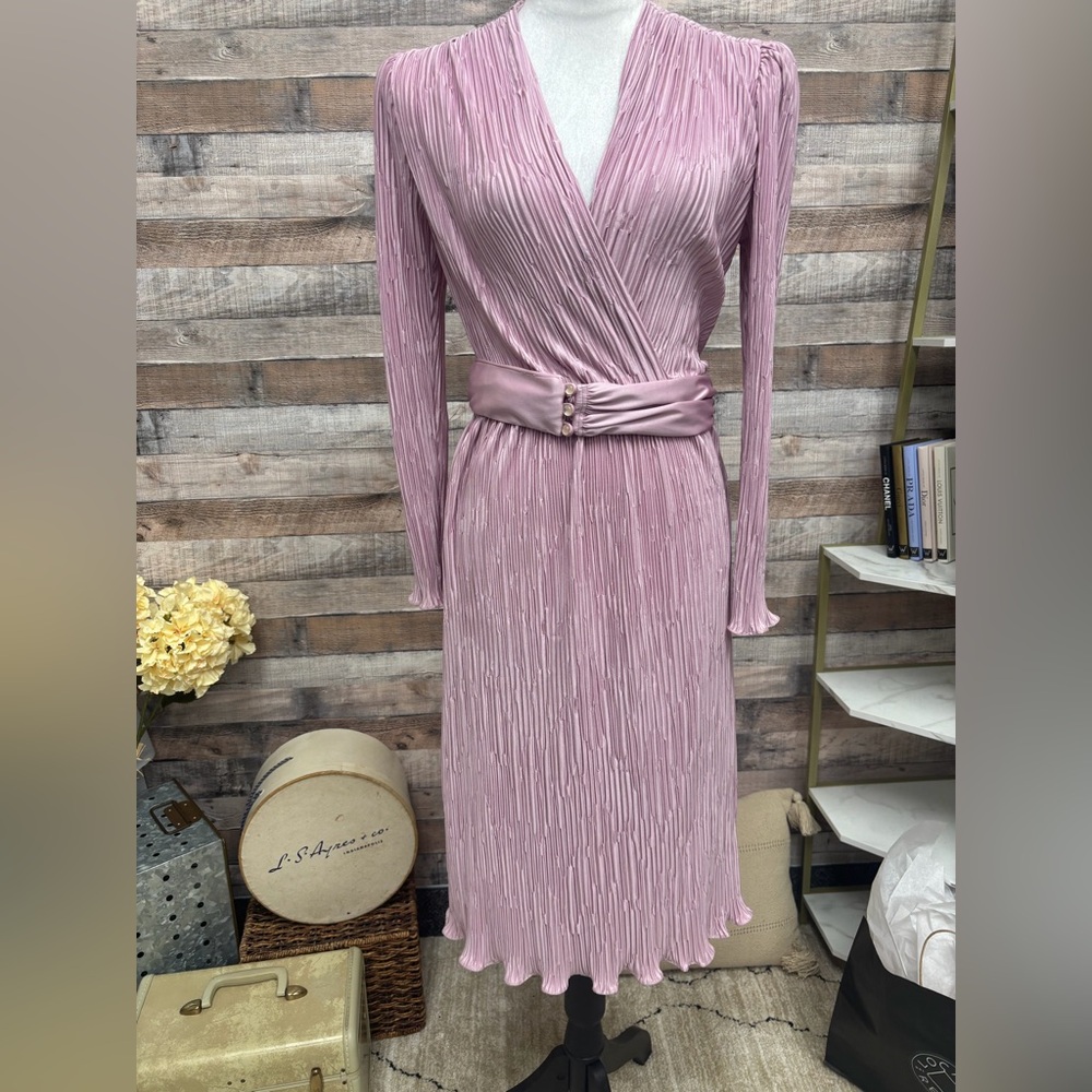 Darcy Vintage Blush Pleated Wrap Style Dress 10